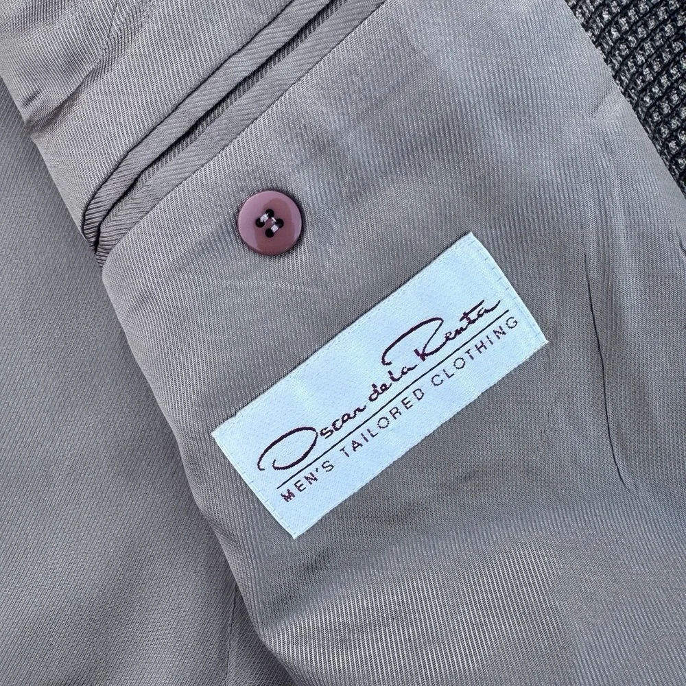Oscar De La Renta‎ Suit Sport Coat 42 L Brown Houndstooth 3 Button